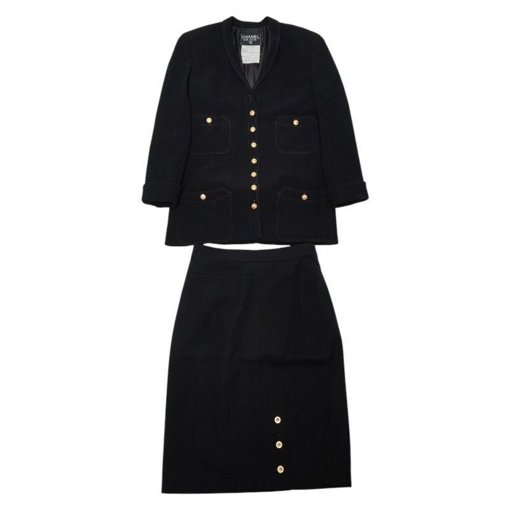 Chanel Coco Mark Gold Button Setup Jacket Skirt S… - image 1